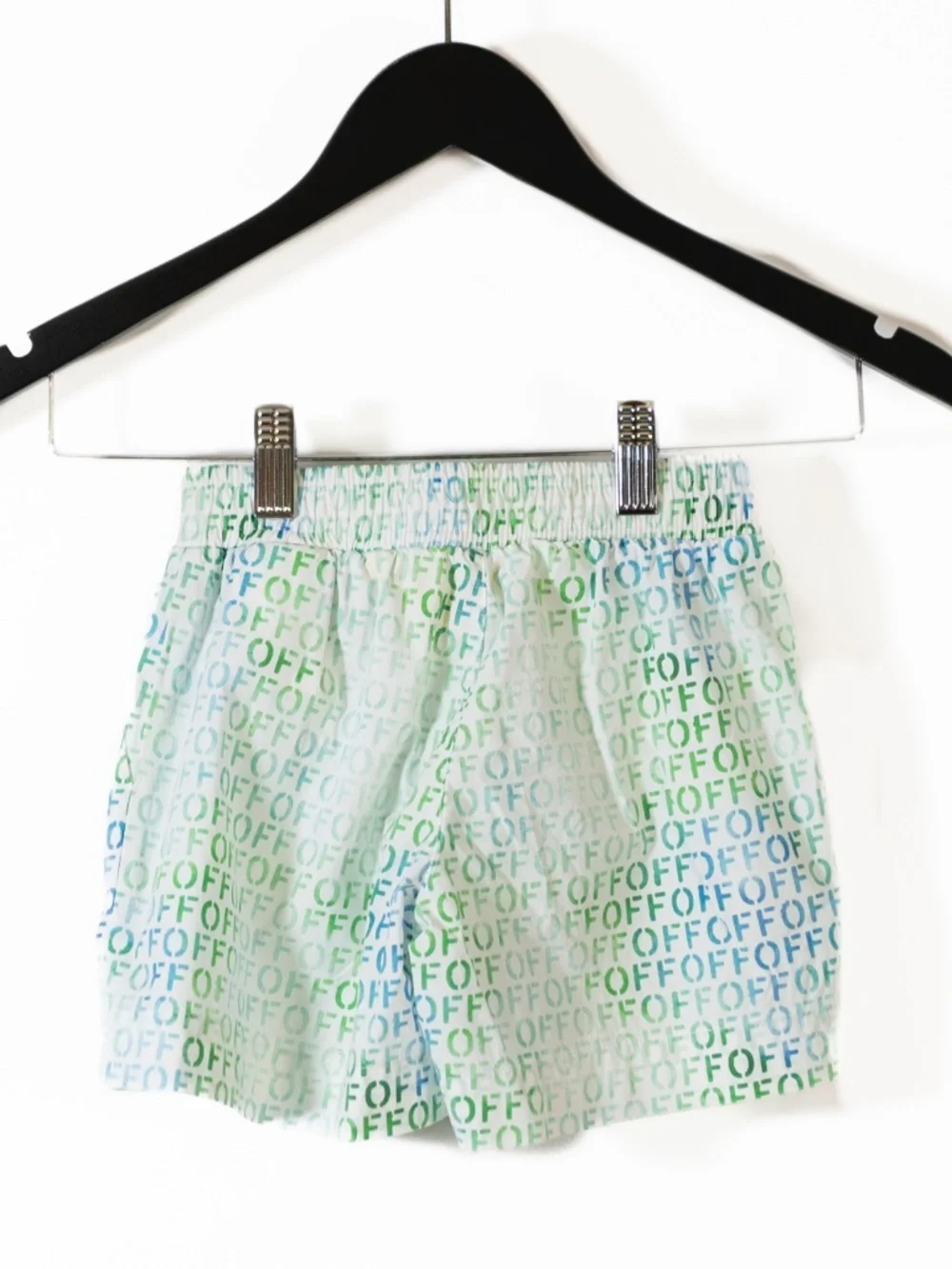Off White Kid's Green White Logo Print Pattern Pull On Swim Bathing Suit Shorts